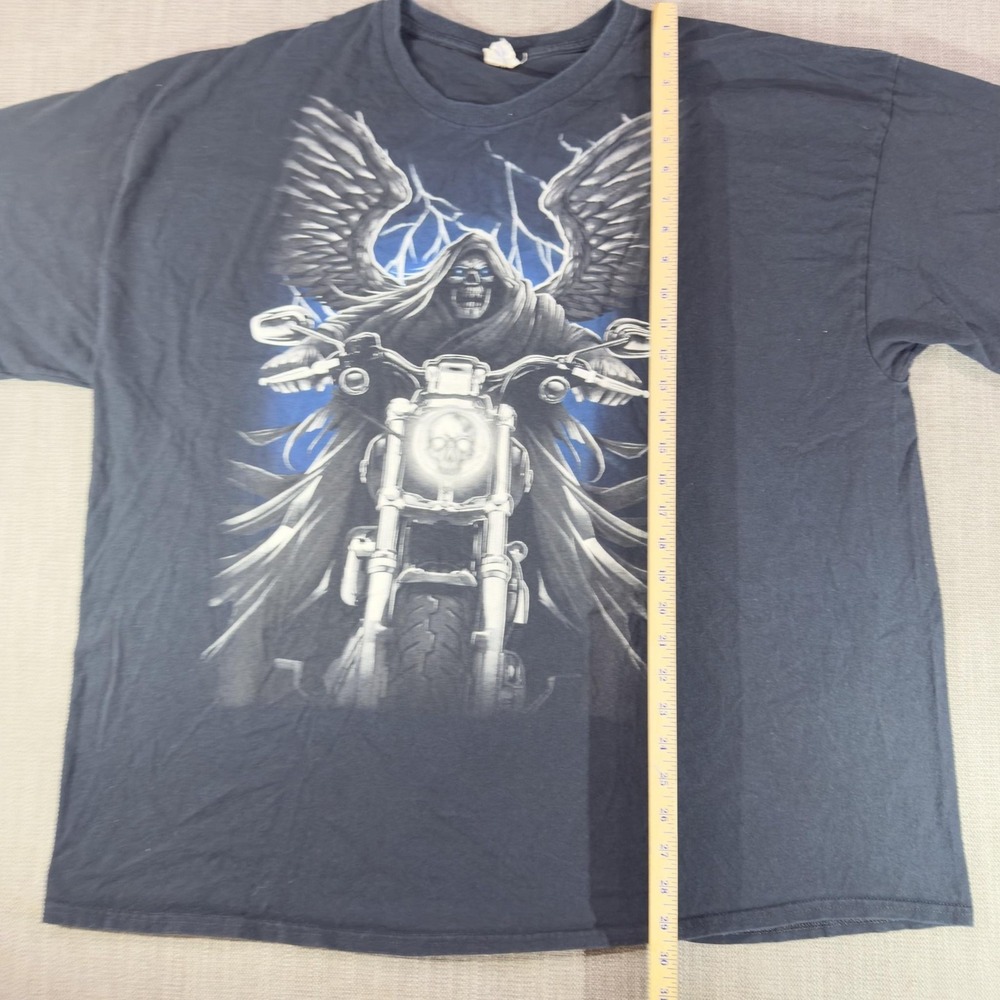 Grim Reaper Motorcycle Shirt Mens 3XL Black Wings Skull Biker Graphic Tee Gildan - Picture 5 of 8
